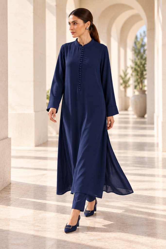 Navy Long Dress Set